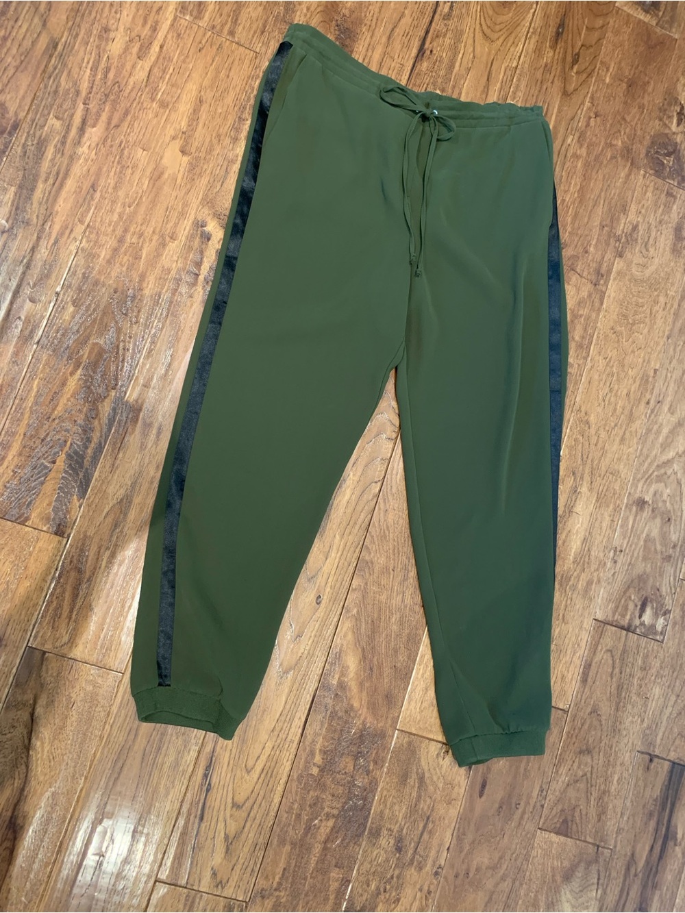 Saks Fifth Avenue Olive Green Drawstring Joggers with Black Side Stripe